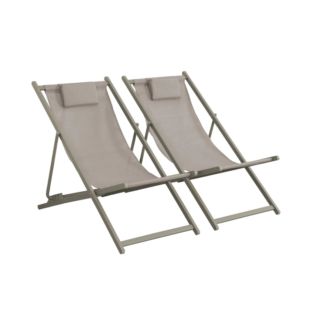 Set 2 lettini prendisole pieghevoli multiposizione con cuscino, verde
