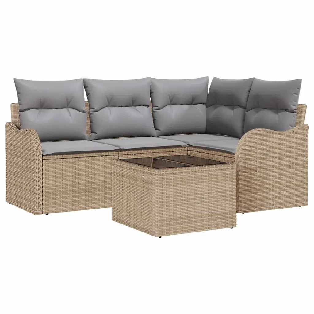 Set Divano da Giardino con archiviazione 5 pcs Nero polyrattan 3354359