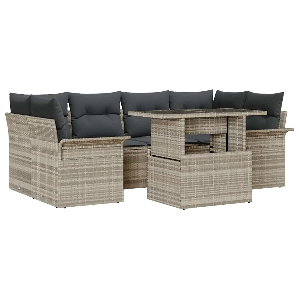 Set Divano da Giardino 7 pcs Grigio chiaro Poly Rattan