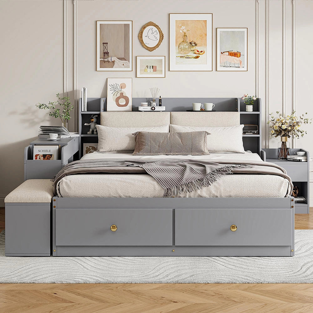 Letto combinato - Xylo - 140x200 cm contenitore grigio