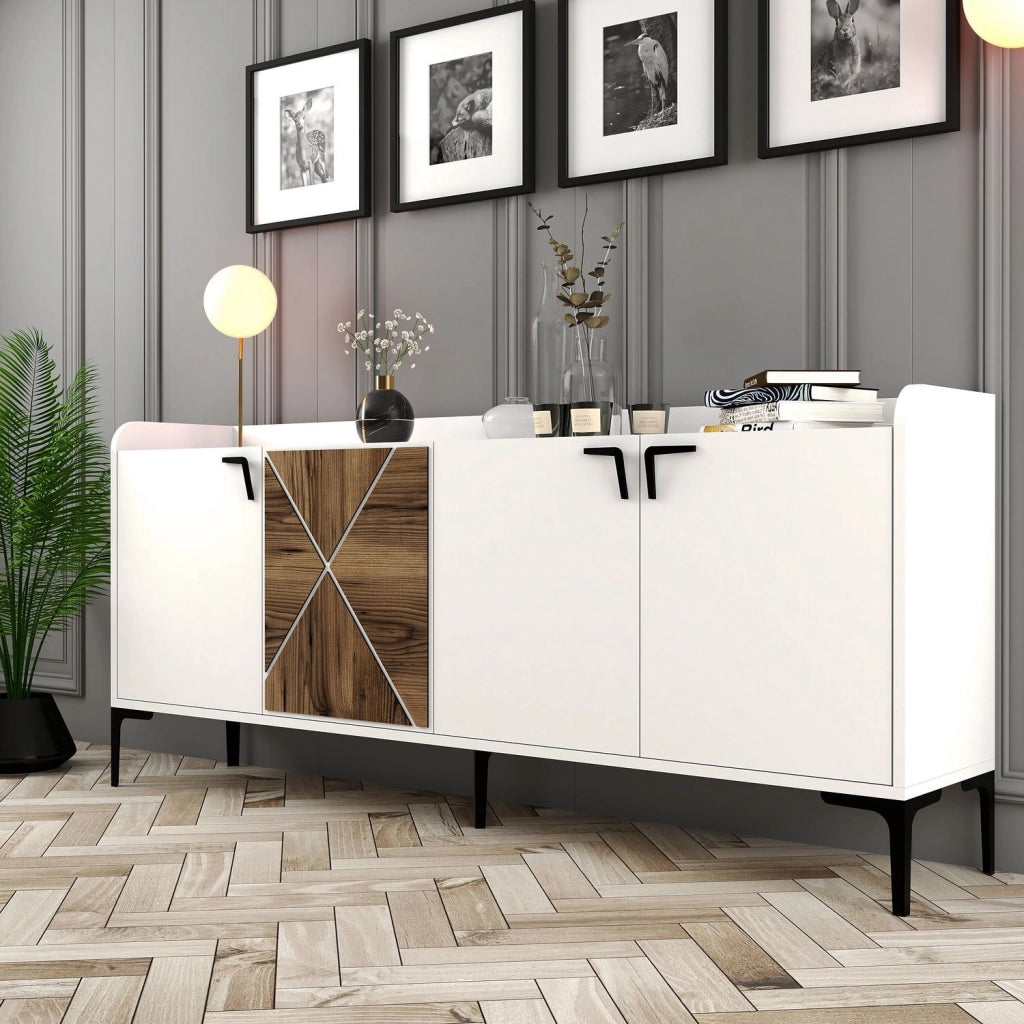 Madia Elini, Credenza 2 Ripiani, 180x35x78h cm Bianco