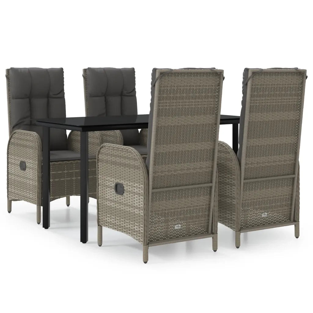Set da Pranzo Giardino 5pz Nero e Grigio con Cuscini Polyrattan 3185199