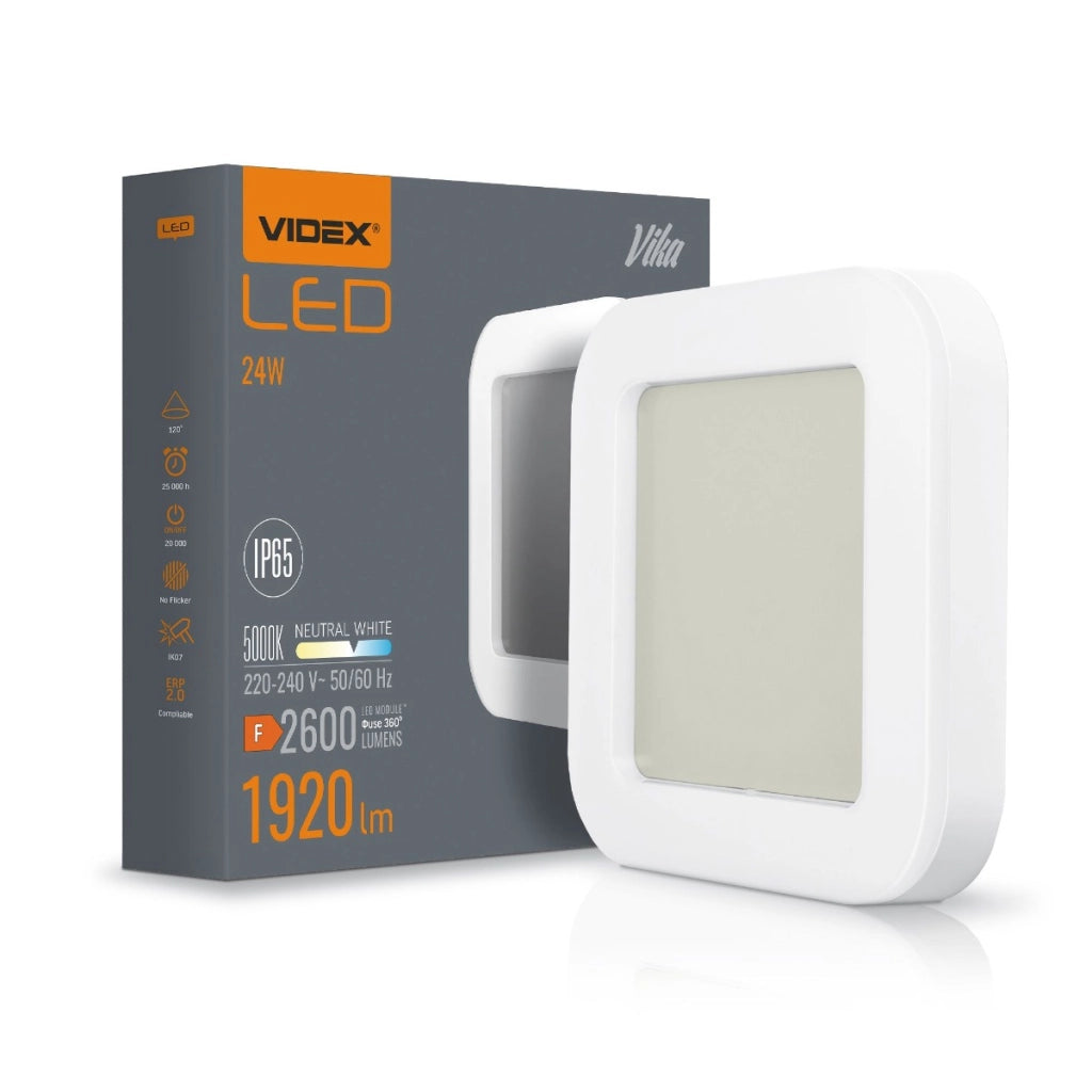 Plafoniera esterna LED quadrata bianca 24W IP65 Videx