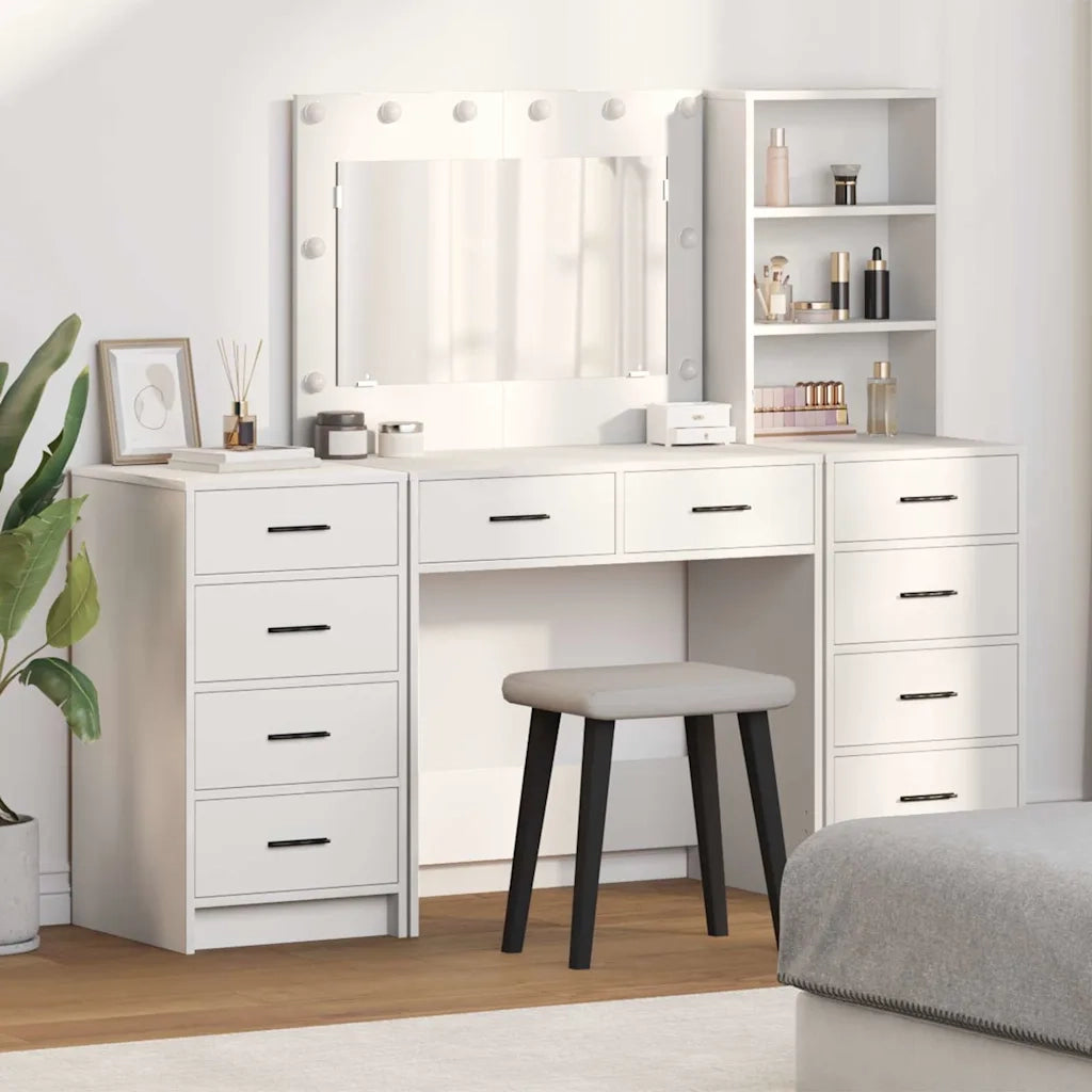 Tavolo da Trucco con cassetto 3 pcs Bianco Legno multistrato 3334209