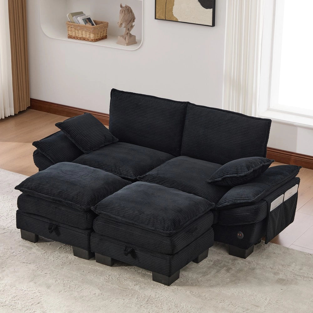 Sofa modulare 2 posti con sgabelli - Zephmum - Ampia seduta, design ergonomico, USB-C