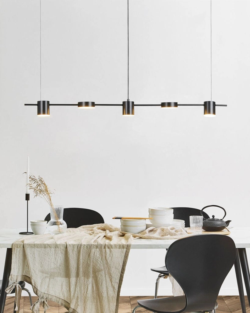 Moderna Lampada a Sospensione Integrata LED 5 Luci Sospensione in Metallo Nero