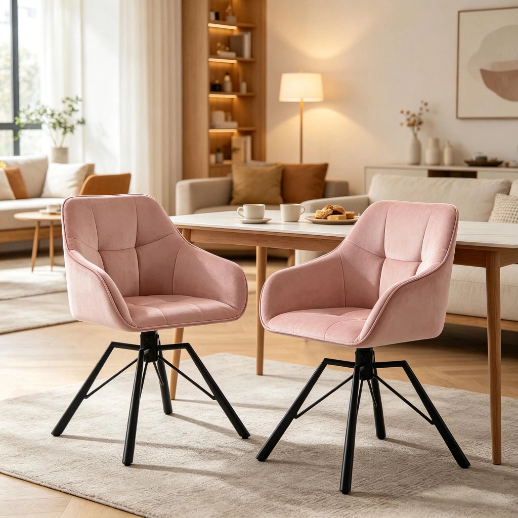SEDIA Girevole da pranzo 58,5 x 82,5 x 54,5 cm Velluto Rosa Set 2 pezzi