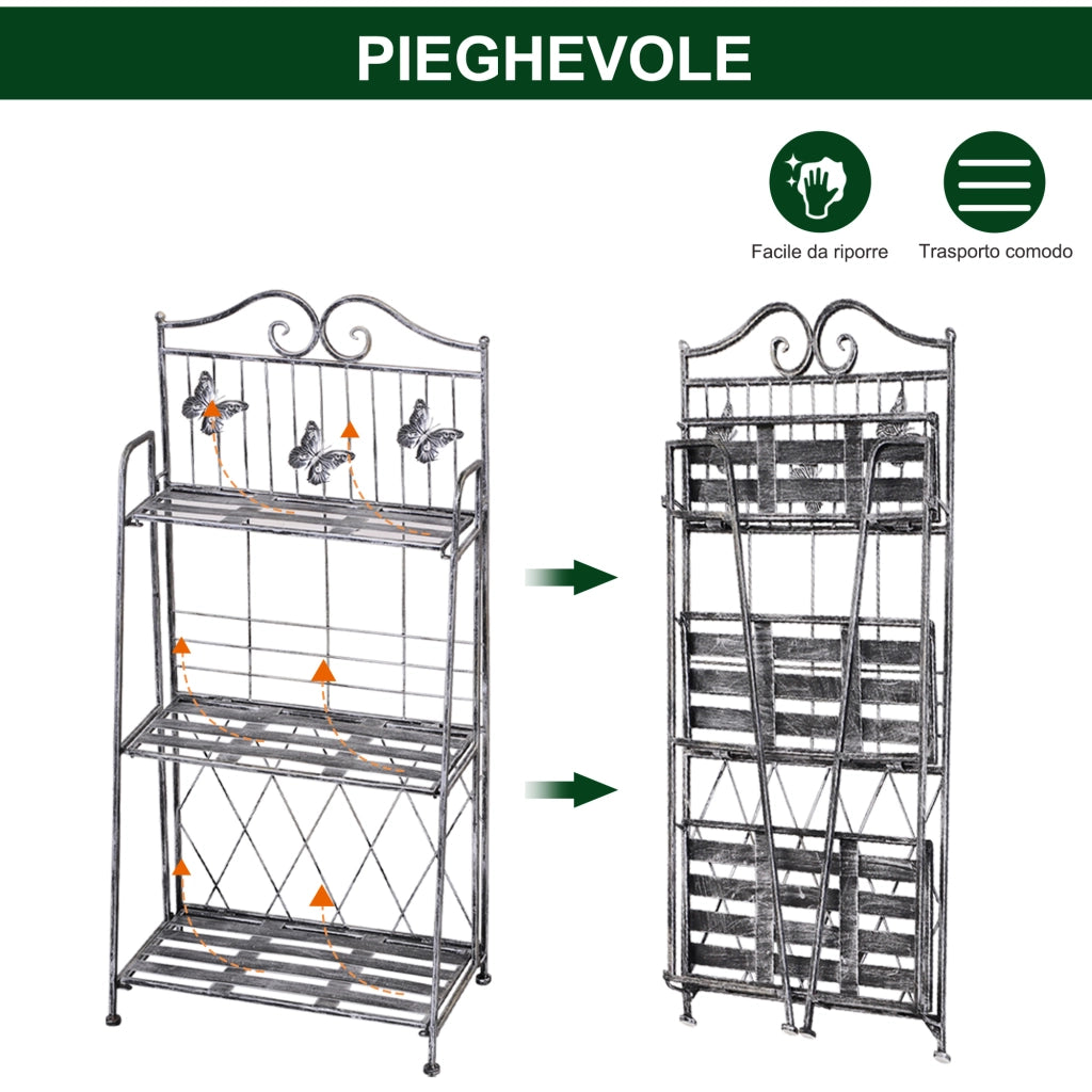 Scaffale Fioriera 3 Ripiani Pieghevole ¨C Xylo ¨C Argento Giardino Balcone