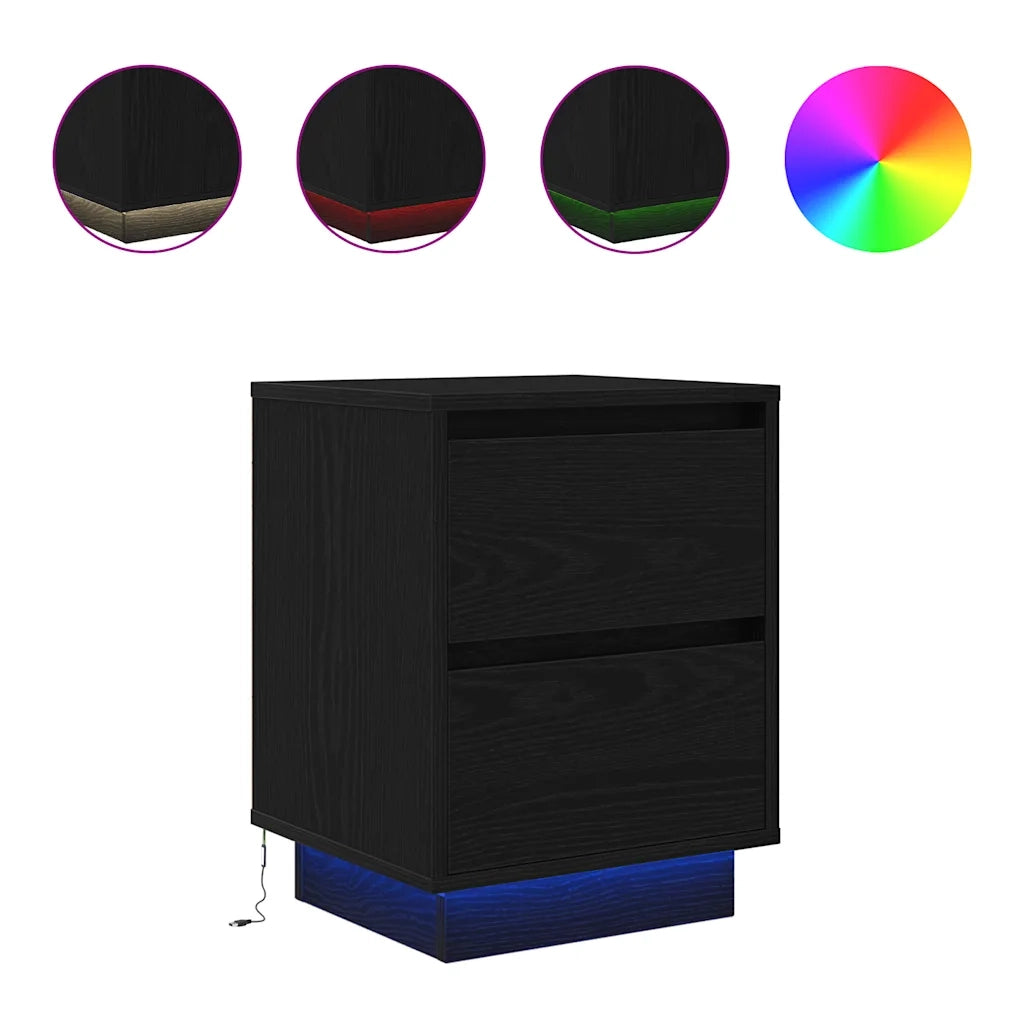 Comodini con Luci LED 2 pz Nero 38x34x50 cm 861286
