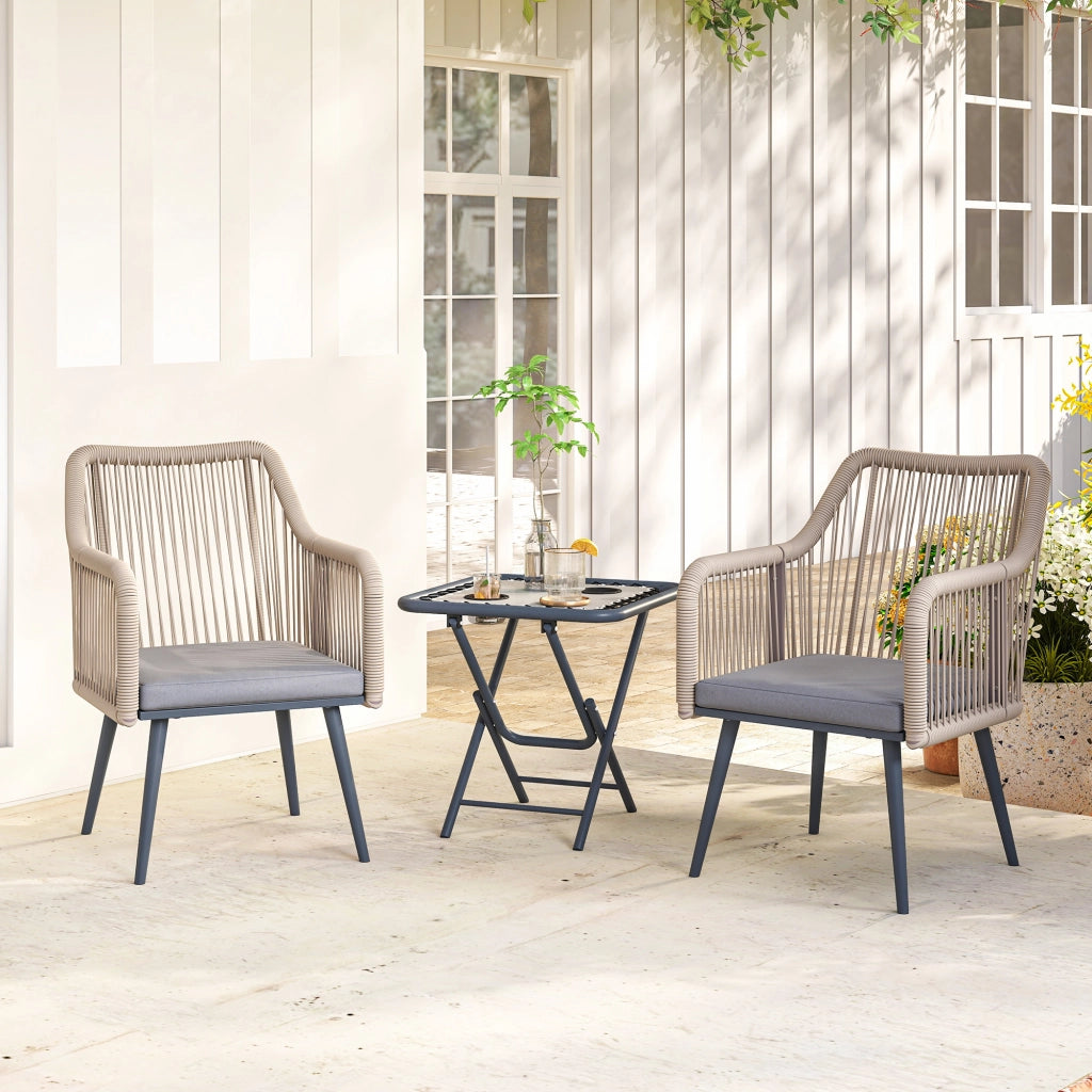 Sedia da giardino in rattan con cuscini e braccioli ¨C Minimal ¨C Grigio 54x65x80 cm