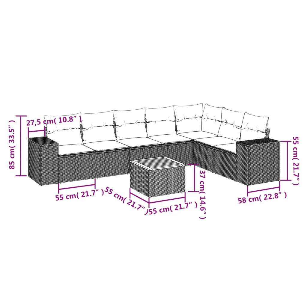 Set Divani da Giardino con Cuscini 8 pz Nero in Polyrattan 3257805