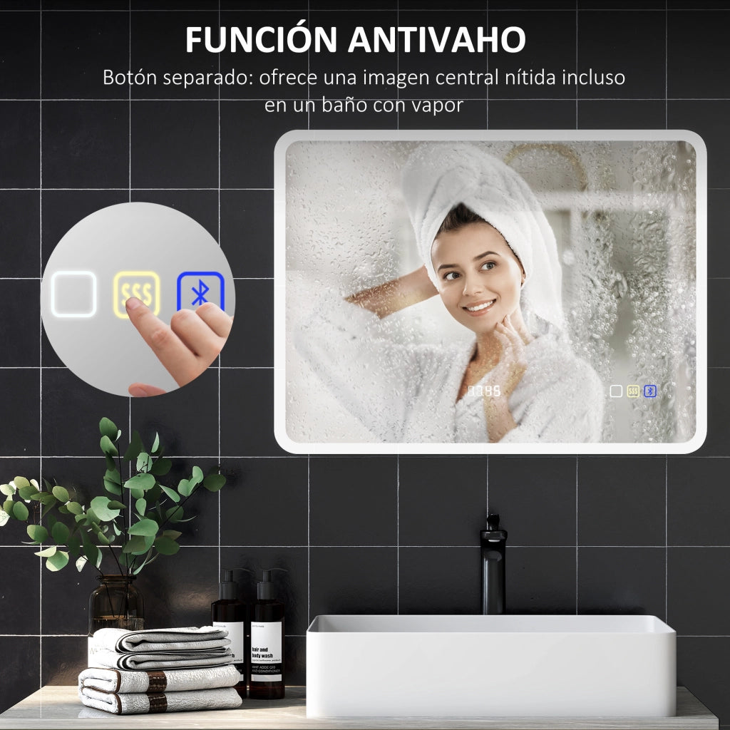Specchio da Bagno con Luce LED ¨C Minimal ¨C Bianco 80x60 cm
