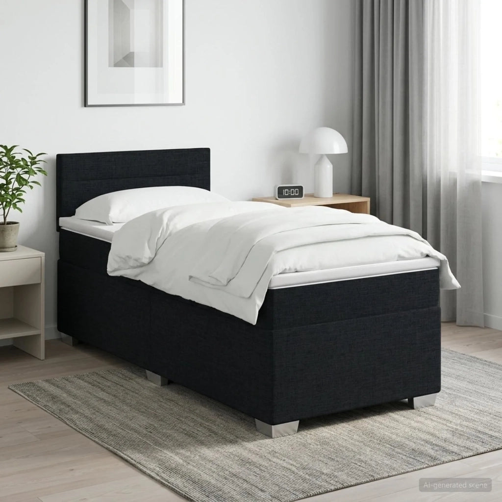 Letto con Box Spring, Materasso e LED Nero 90 x 200 cm Tessuto 3451849