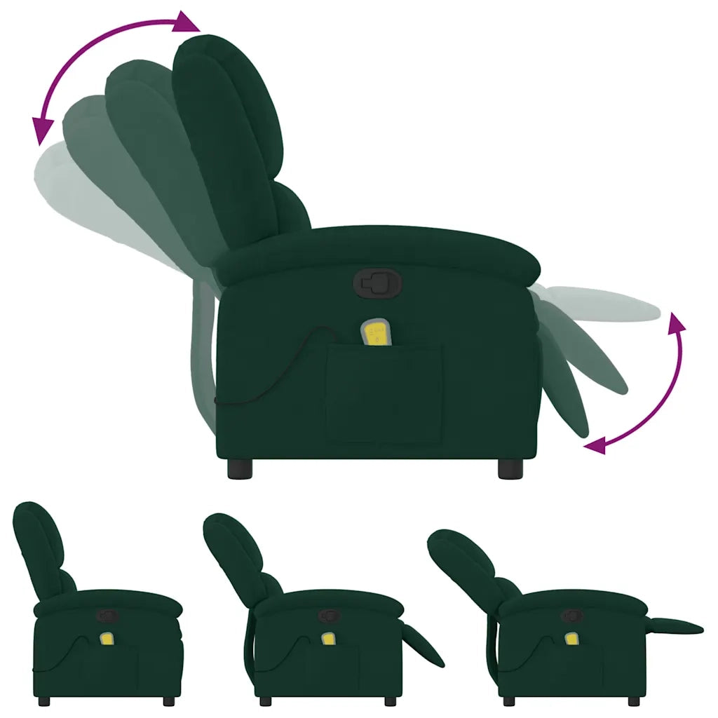 Poltrona Massaggiante | Sedia Relax Reclinabile Verde Scuro in Velluto