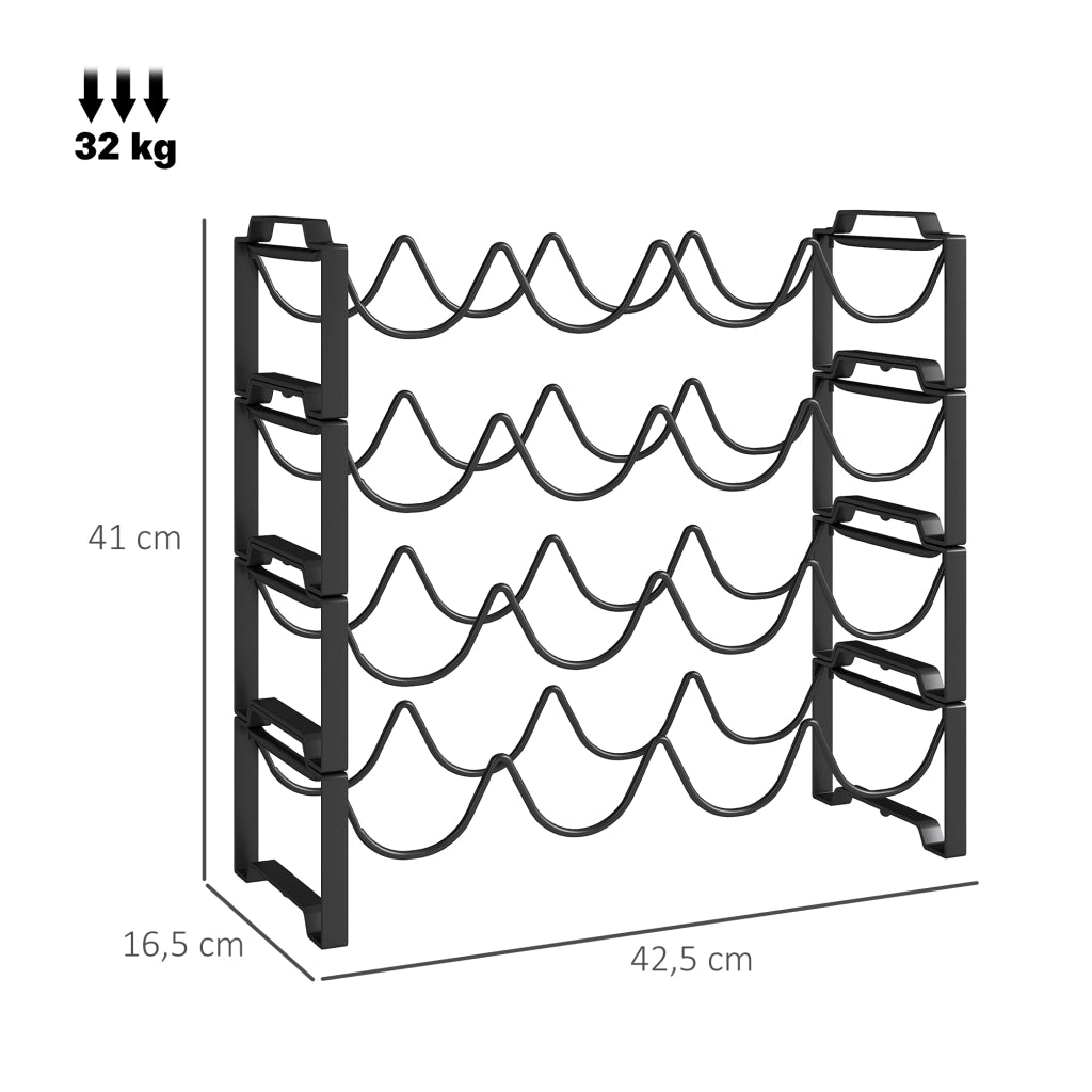 Scaffale per Vino ¨C Zephmum ¨C Nero, Metallo, 4 Livelli