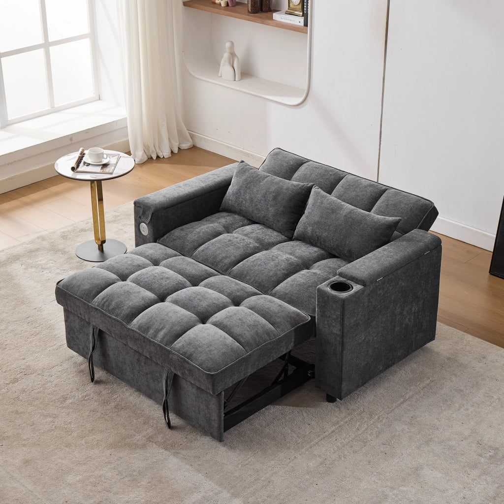 DIVANO LETTO 140,5x74x82 cm Grigio in tessuto con USB e Tipo C