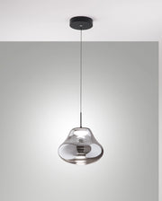 Lampada a Sospensione Deva Ø250mm Fumé, LED 14W 1510lm CCT Dimmerabile, Struttura in Metallo e Vetro Borosilicato - Deva
