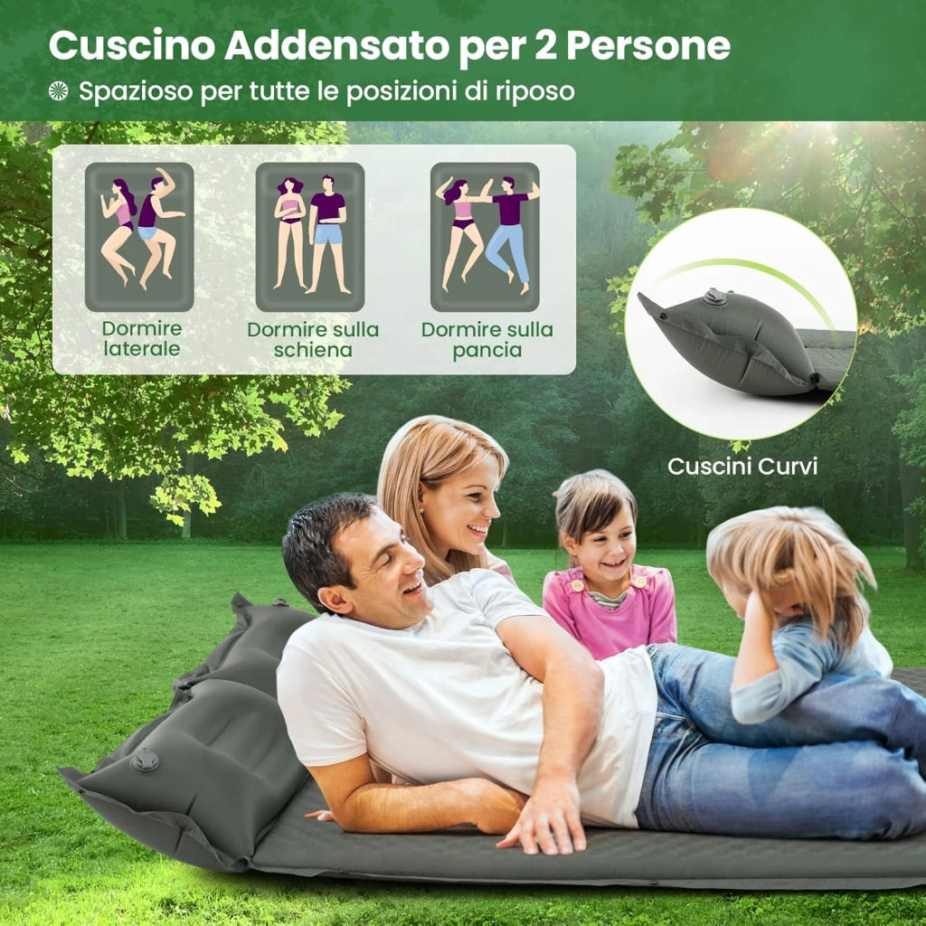 Materassino Campeggio Autogonfiabile per 2 Persone, Materassino da Campeggio Doppio con Cuscino, Veloce da Gonfiare e Sgonfiare, Impermeabile, per Spiaggia, Montagna e Campeggio (Verde Scuro)