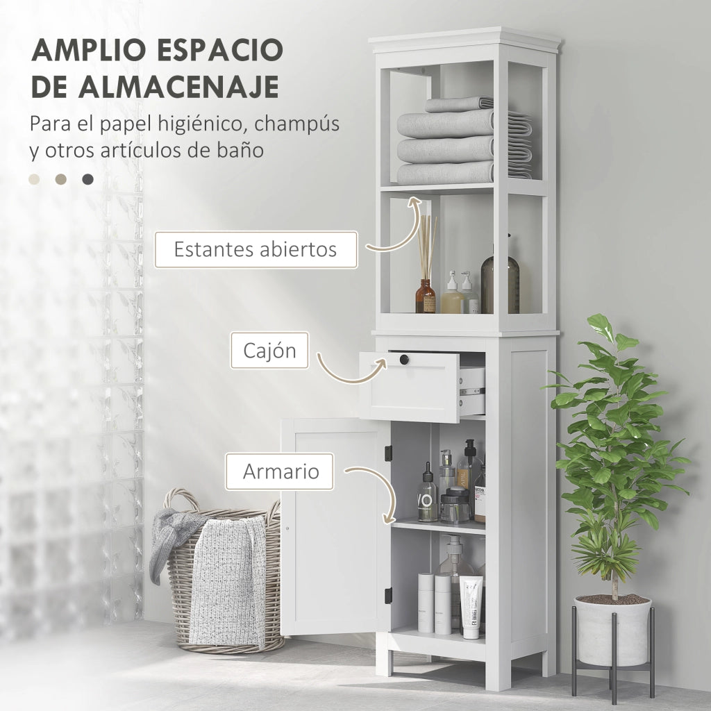 Mobile Bagno con Cassetto e Ripiano Aggiustabile ¨C Minimal ¨C 30x40x165 cm Bianco