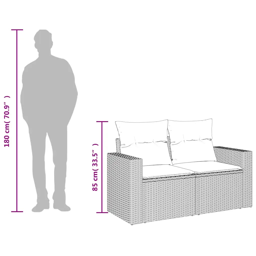 Divano da Giardino con Cuscini 2 Posti Grigio Chiaro Polyrattan 366184