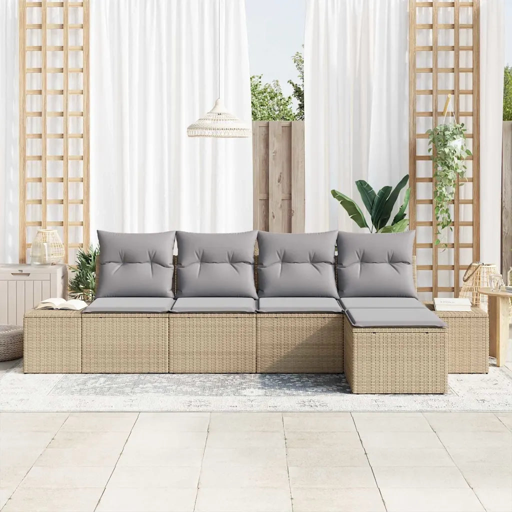Set Divano da Giardino 5 pcs Beige e Grigio Chiaro polyrattan 3355689
