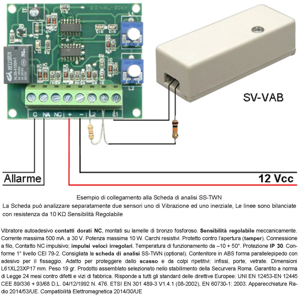 Rilevatore di Scasso Sensore di Vibrazioni Continue Dieci Pezzi Per Antifurto Via Filo Di Inferriate Porte Con Martelletto Regolabile Segnale Di Allarme NC Tamper Contenitore Adesivo ABS Marrone IP30