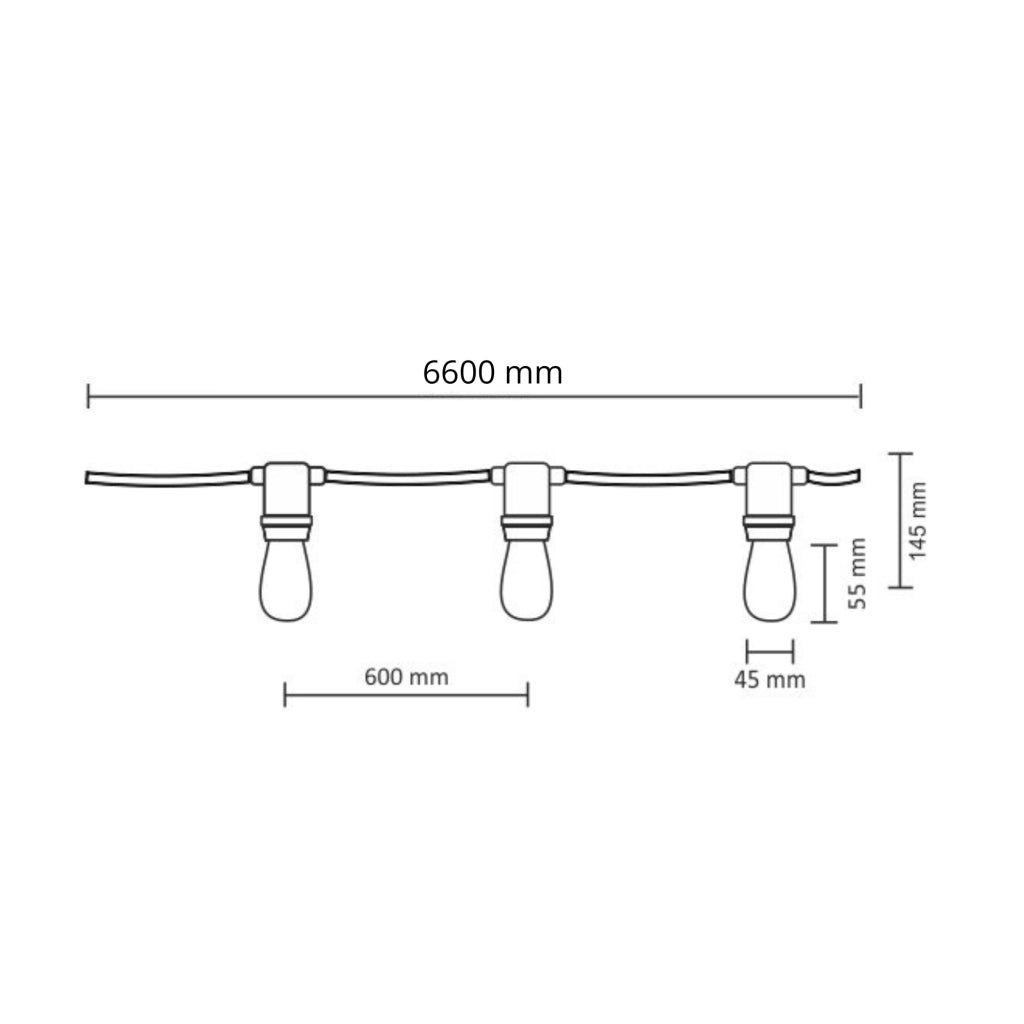 Girlanda esterna 6,2m 10xE27 36V 3000K opale Polux