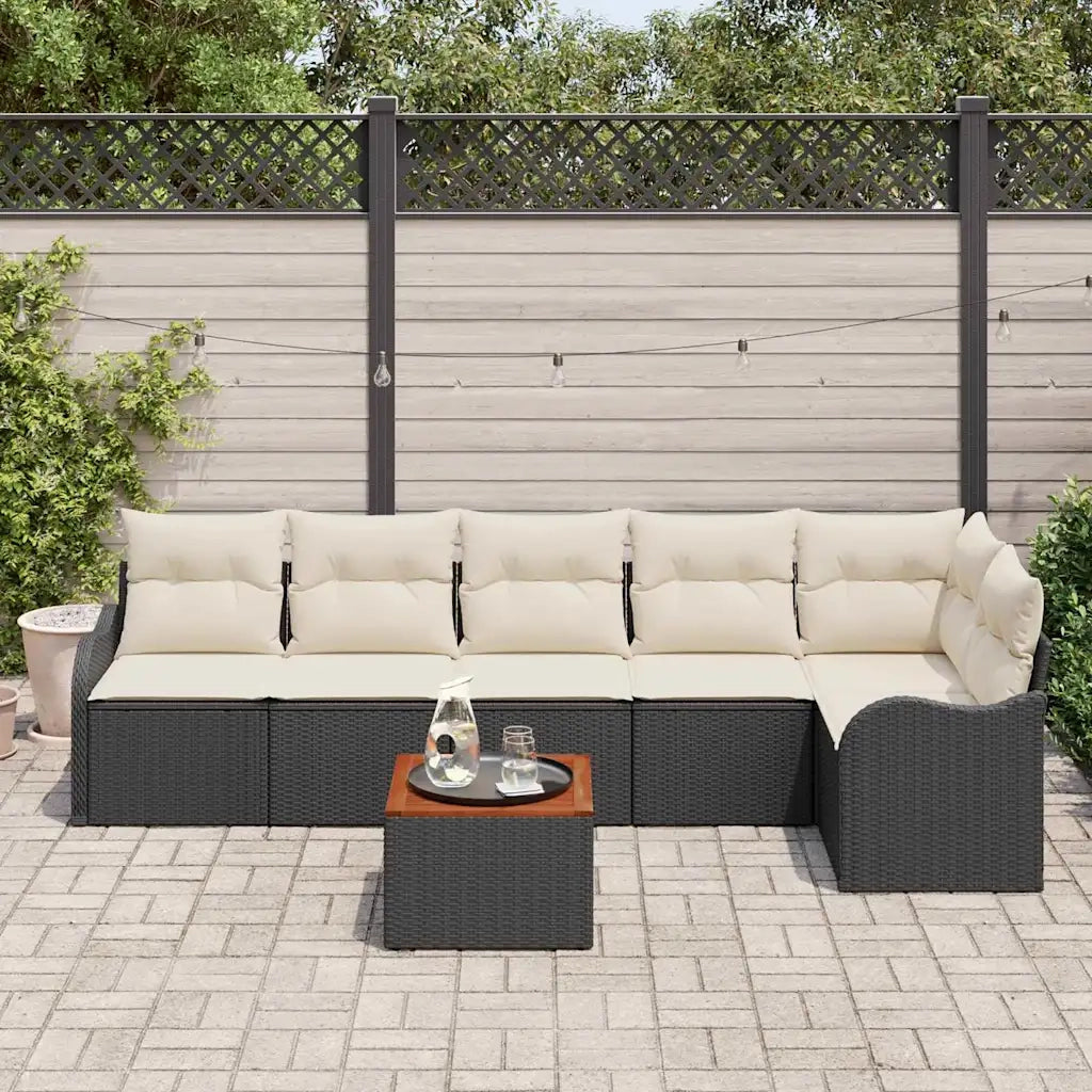 Set Divano da Giardino 7 pcs Nero e Crema polyrattan 3356129