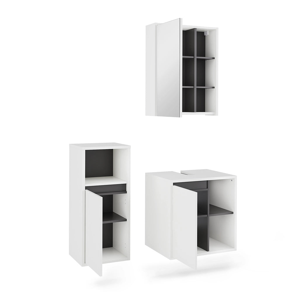 Vicco Set di mobili da bagno Bianco/Grigio 3 parti