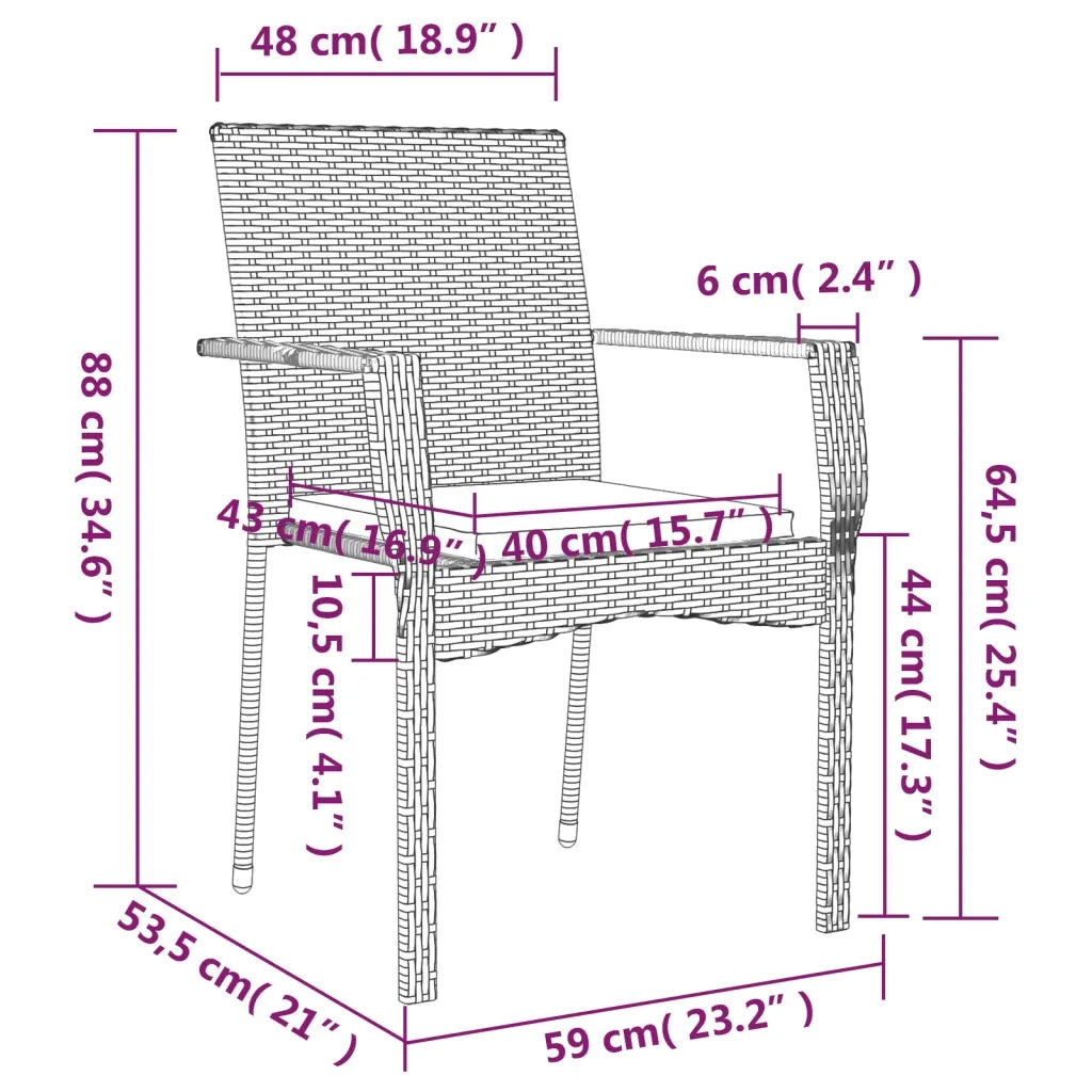 Set da Pranzo Giardino 5pz Nero e Grigio con Cuscini Polyrattan 3185128