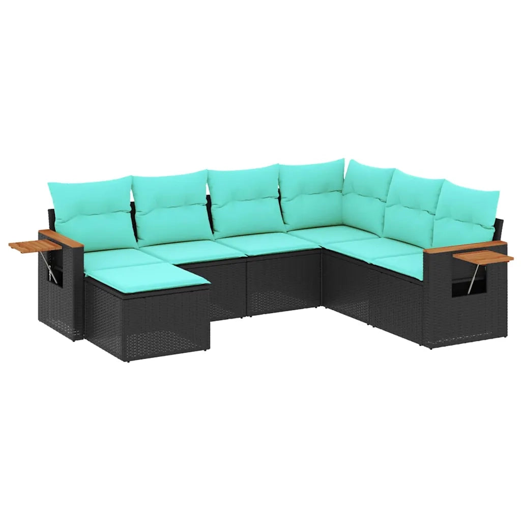 Set Divani da Giardino 7 pz con Cuscini Nero in Polyrattan 3227044