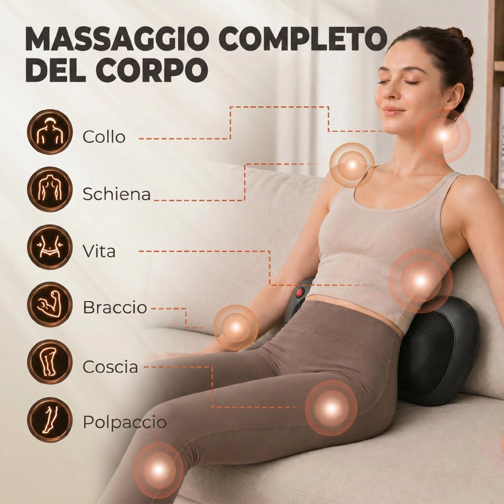 Cuscino Massaggiante Schiena Collo con Riscaldamento e 4 Nodi Shiatsu Nero