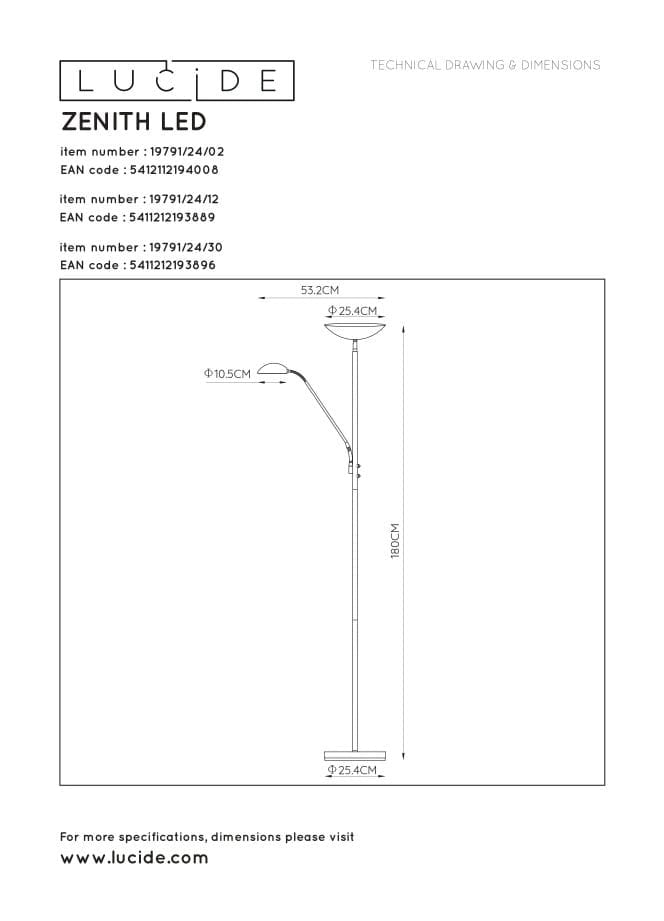 Lampada da terra Lucide Zenith LED 20W 3000K nera