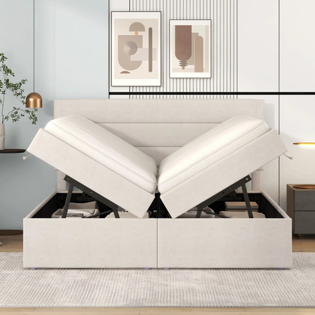 letto imbottito legno mdf beige 140 x 200 cm