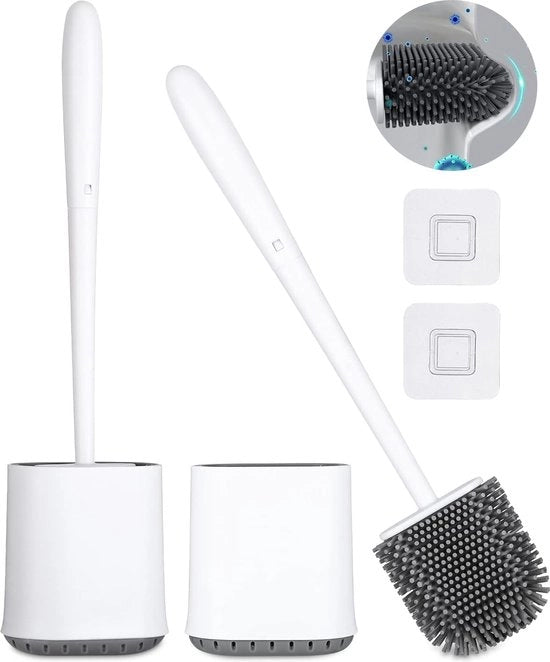 Set di Spazzole per WC da 2 con Testa di Spazzola in Silicone e Supporto per Asciugatura Rapida