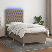 Letto a Molle con Materasso e LED Tortora 80x200 cm in Tessuto