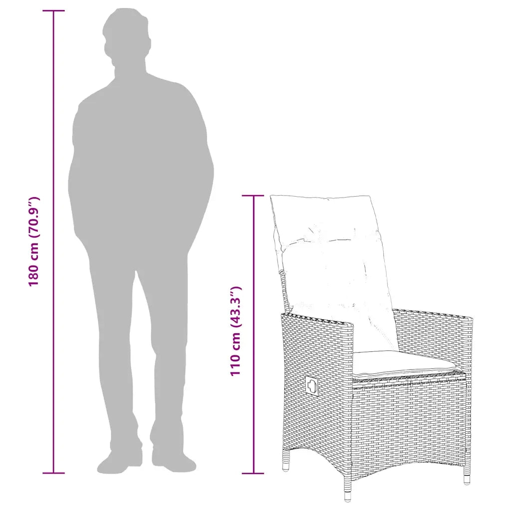 Set da Pranzo da Giardino 9 pz con Cuscini Nero in Polyrattan 3276689