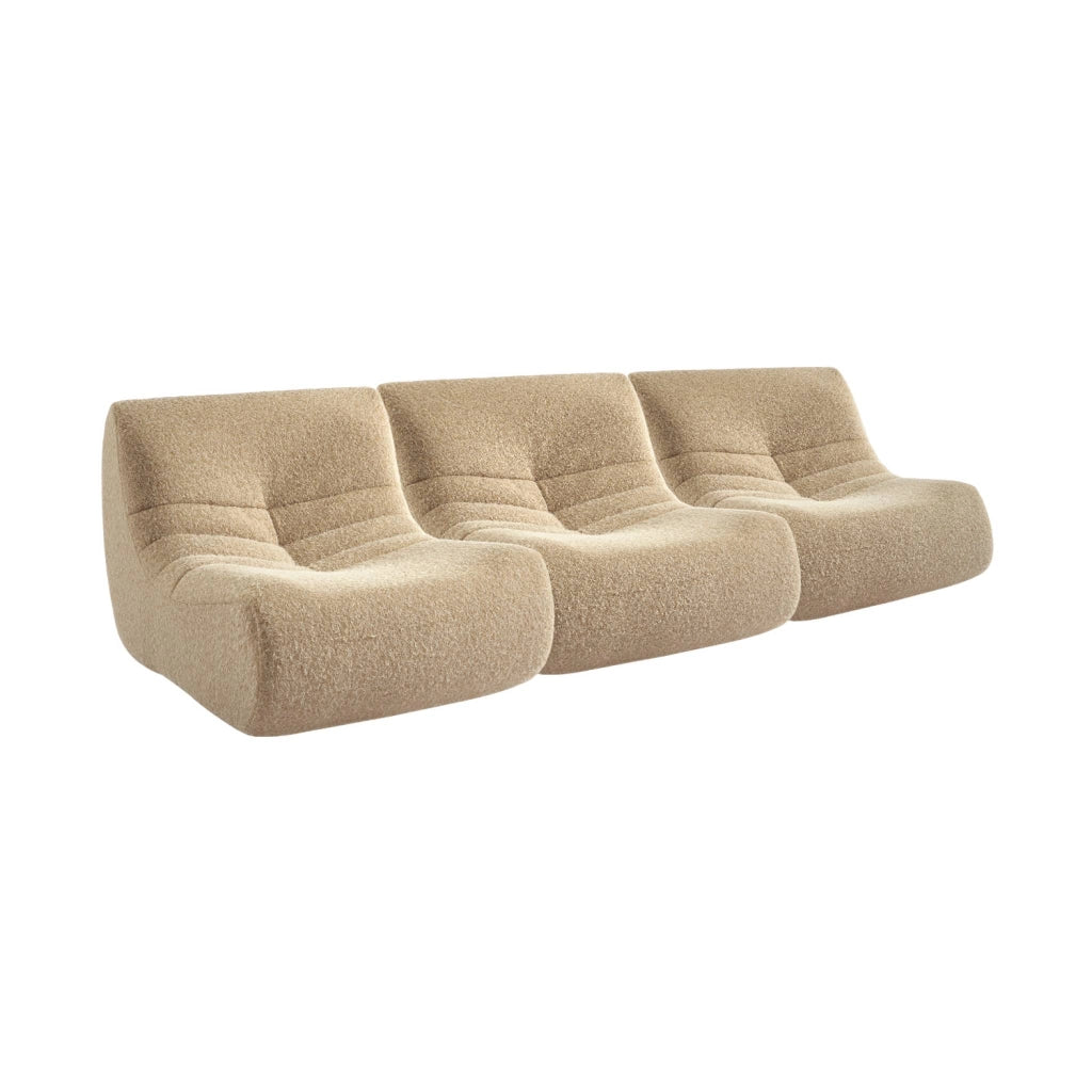 Divano modulare tessuto effetto alpaca, 3 posti, beige