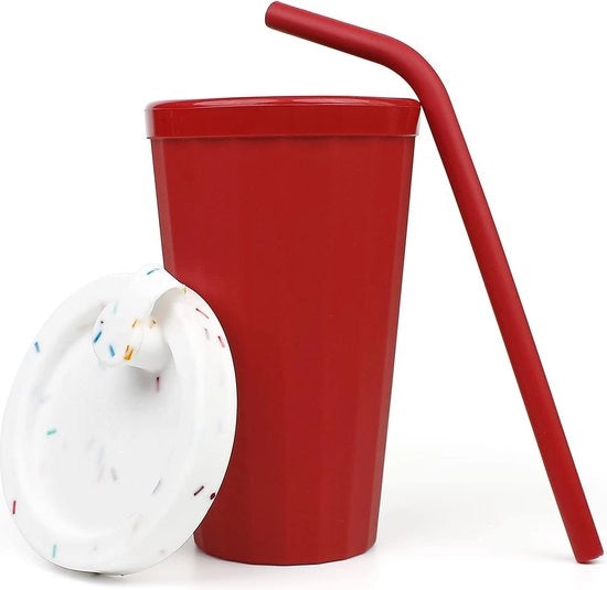 Tazza per Drinki con Stelo e Coperchio Frostatto - Resistente, BPA-Fre, 473ml (Rosso)