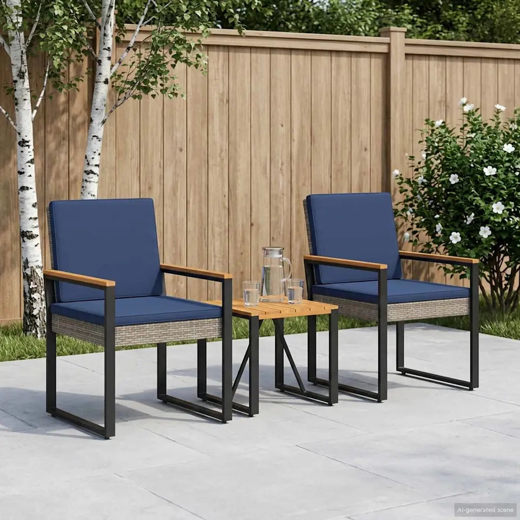 Set di Mobili da Esterno 3 pcs Grigio e Blu Navy polyrattan 42025334
