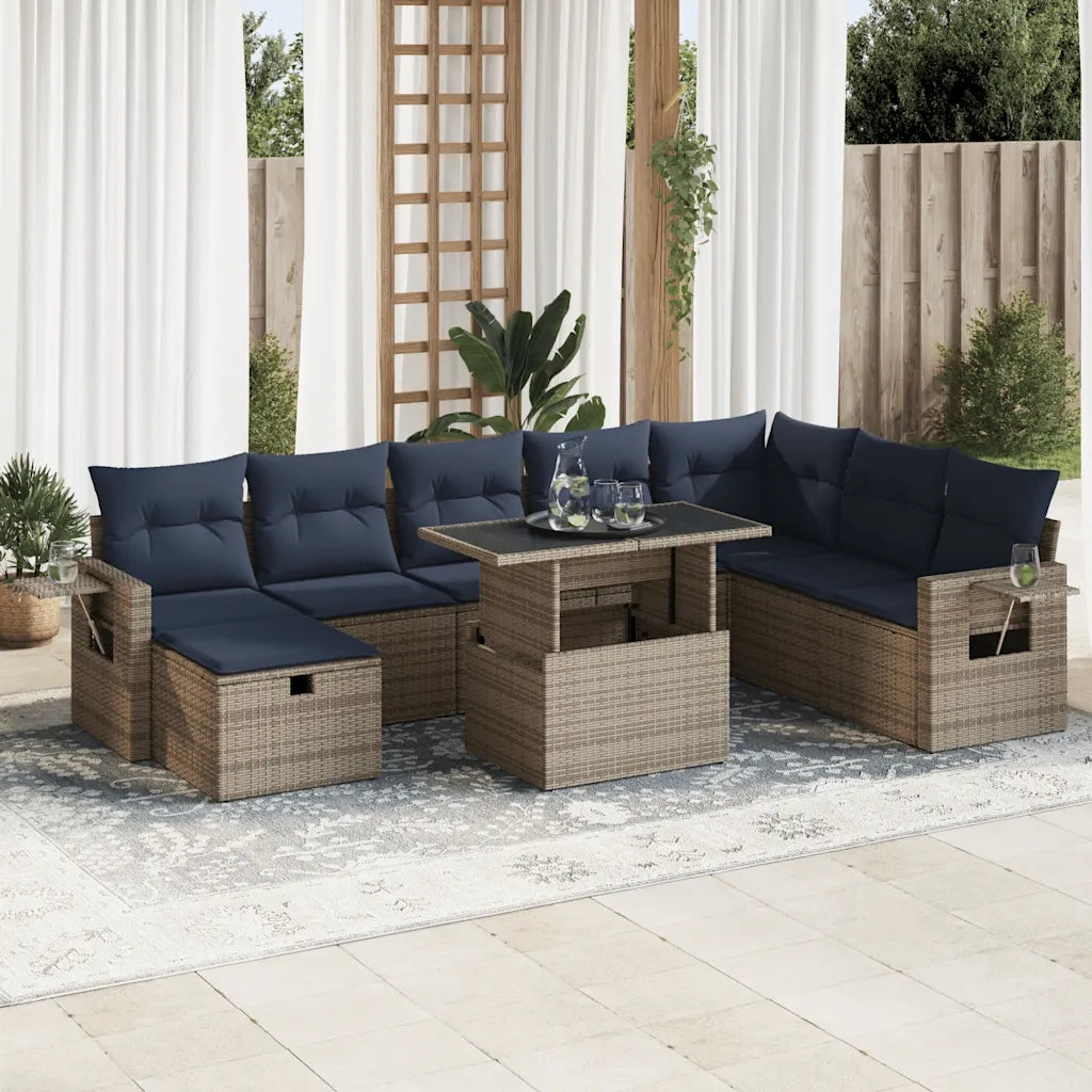 Set Divani Giardino 9 pz con Cuscini Grigio Polyrattan Acacia 3327881