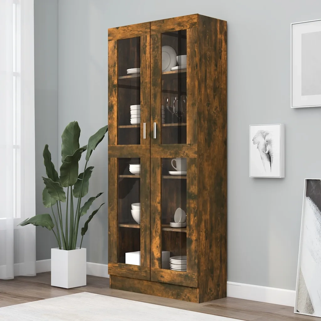 Mobile Vetrina Rovere Fumo 82,5x30,5x185 cm Legno Multistrato 815621