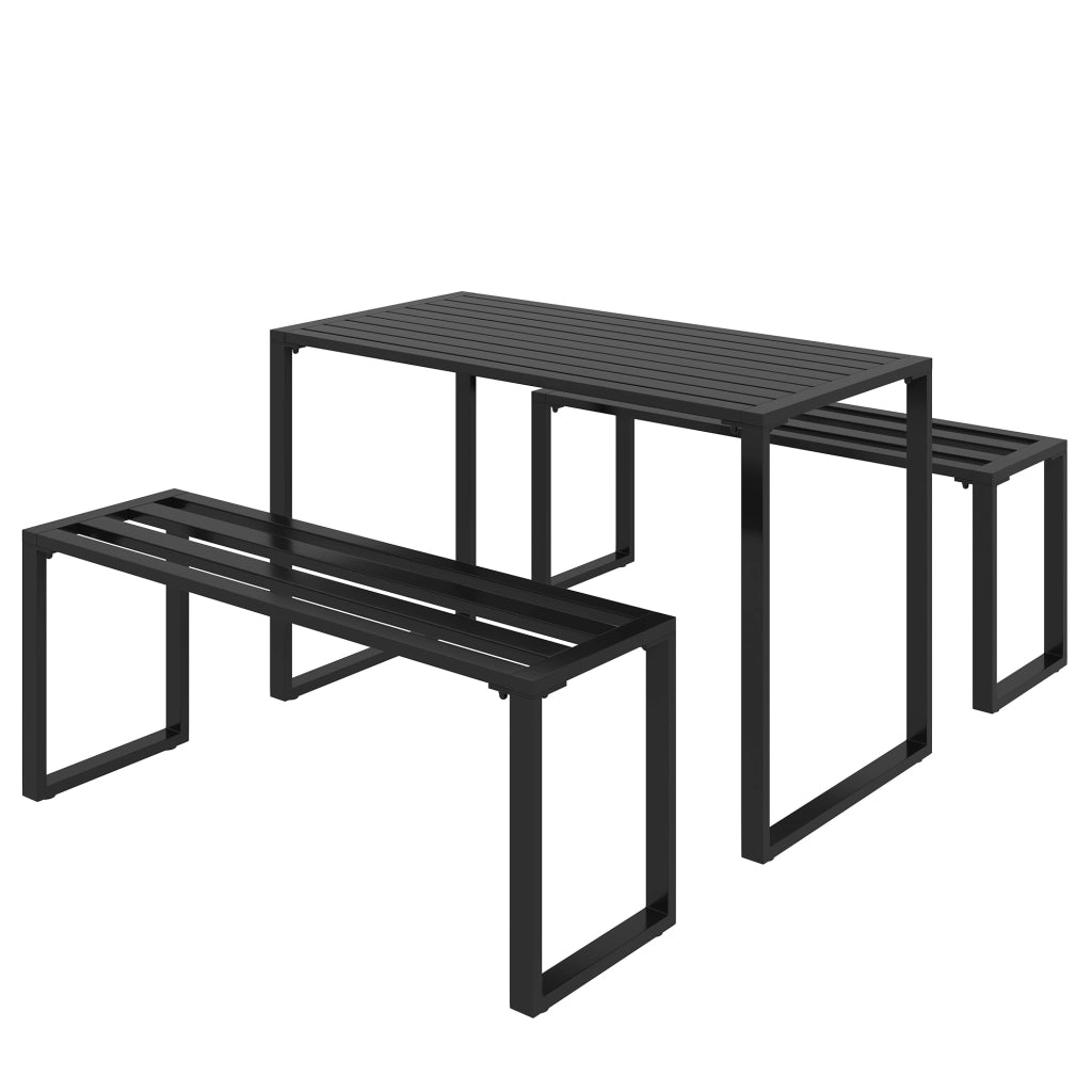 Set di mobili da esterno: 3 pezzi. Set da giardino con tavolo e 2 panche in metallo neri 110 x 55 x 70 cm