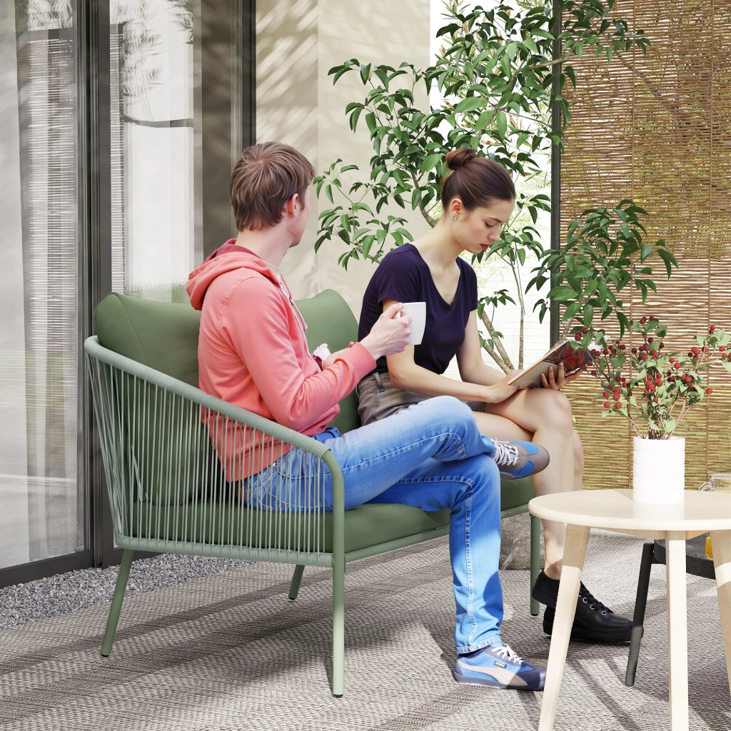 Divano da giardino 2 posti ¨C Minimal ¨C polyrattan, cuscini, verde, 112x72x76cm