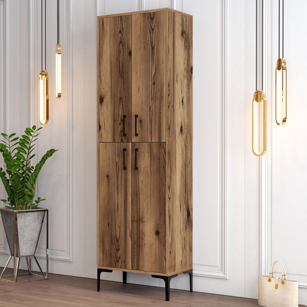 Laino, Armadio Multiuso Grande 6 Ripiani, 60x200h cm Marrone Rovere