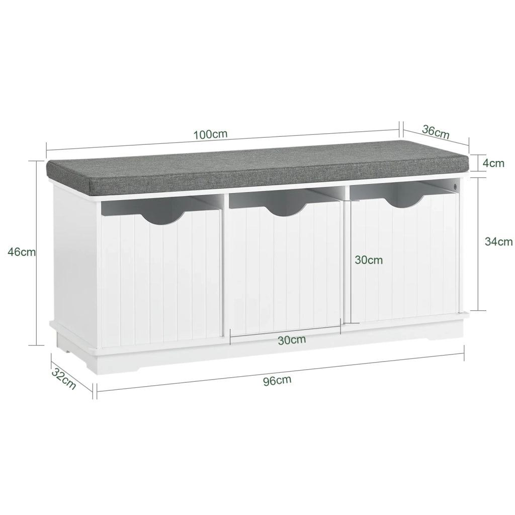 Scarpiera da ingresso, panchina con cuscino e cestini,bianco, FSR30-W,IT