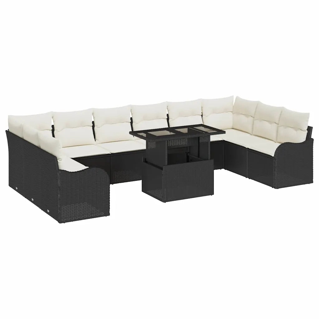Set Divano da Giardino con cuscino 11 pcs Nero Poly Rattan 3348533