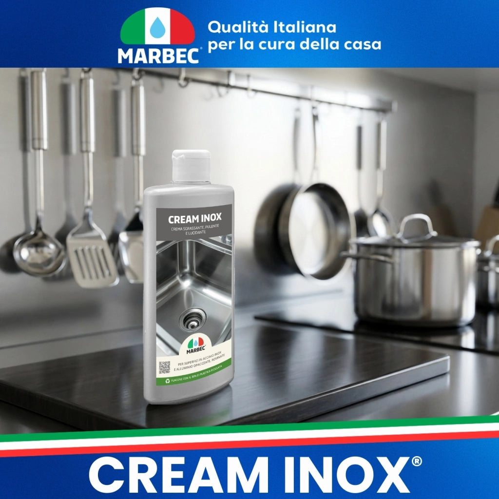 Crema detergente e lucidante per acciaio inox, elimina aloni e impronte Marbec CREAM INOX® - 250GR