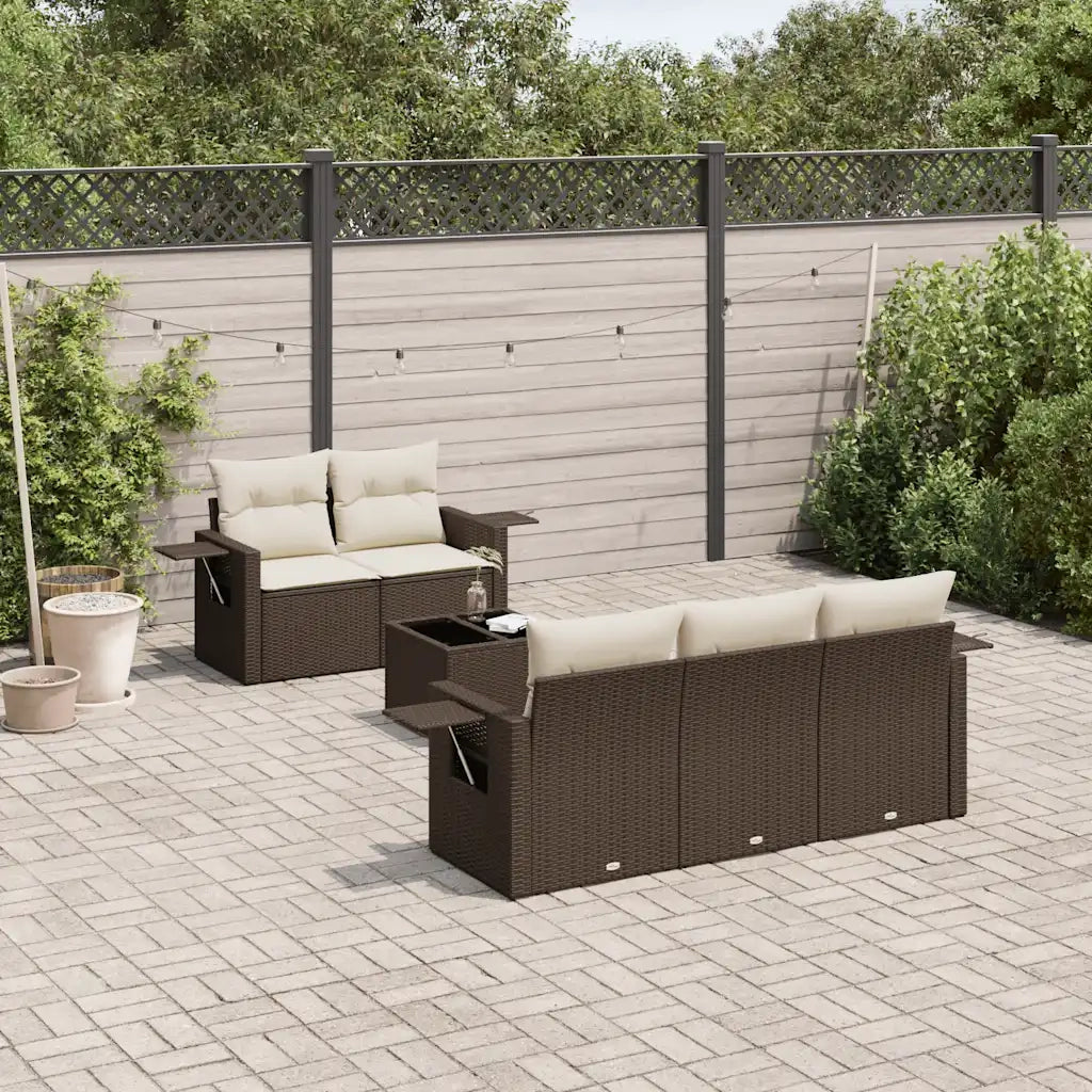 Set Divano da Giardino 6 pz con Cuscini Marrone in Polyrattan 3219902