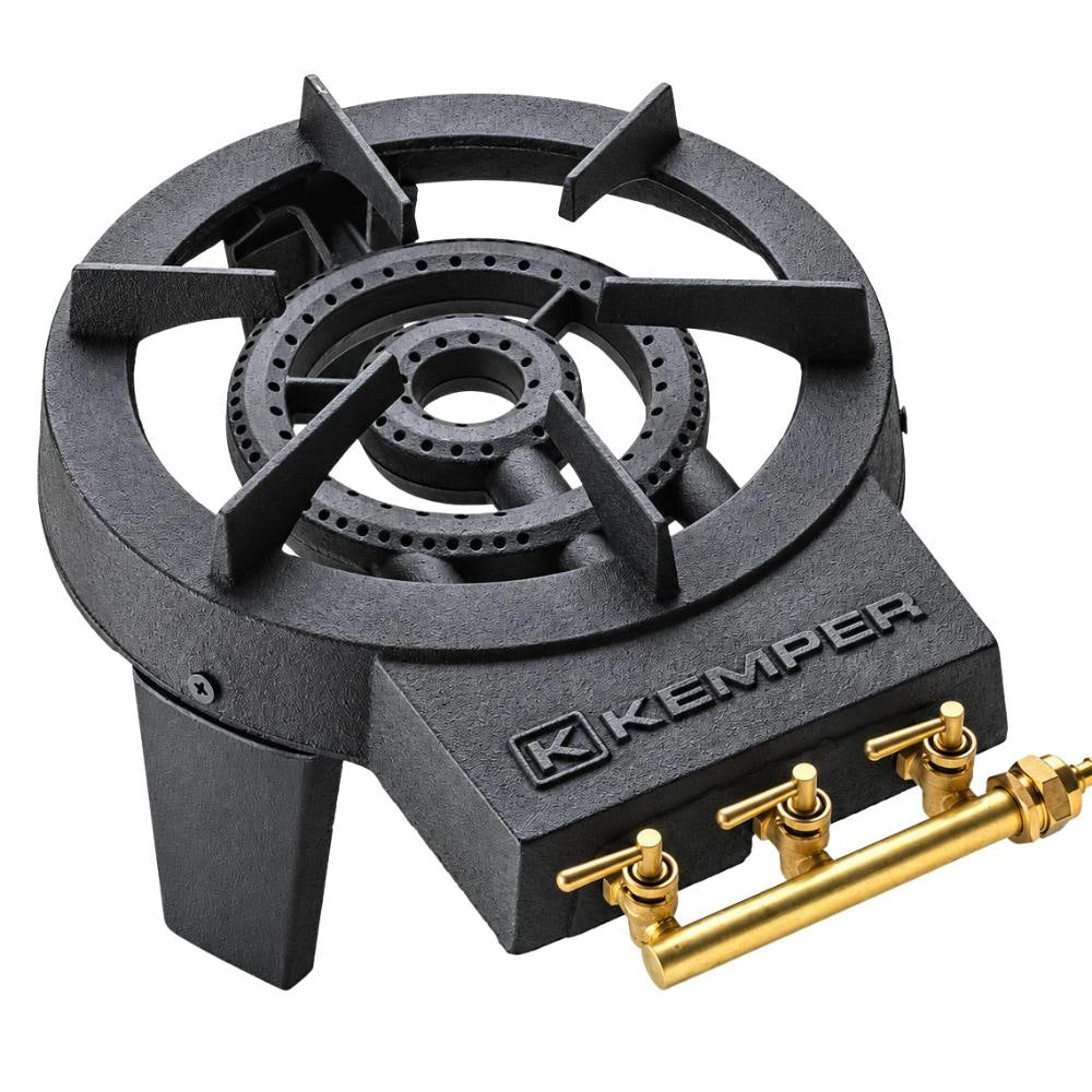 Fornellone ghisa doppio bruciatore 8,6 kw butano/propano 30 mbar valvola ottone con 3 rubinetti poggiapentola integrato
